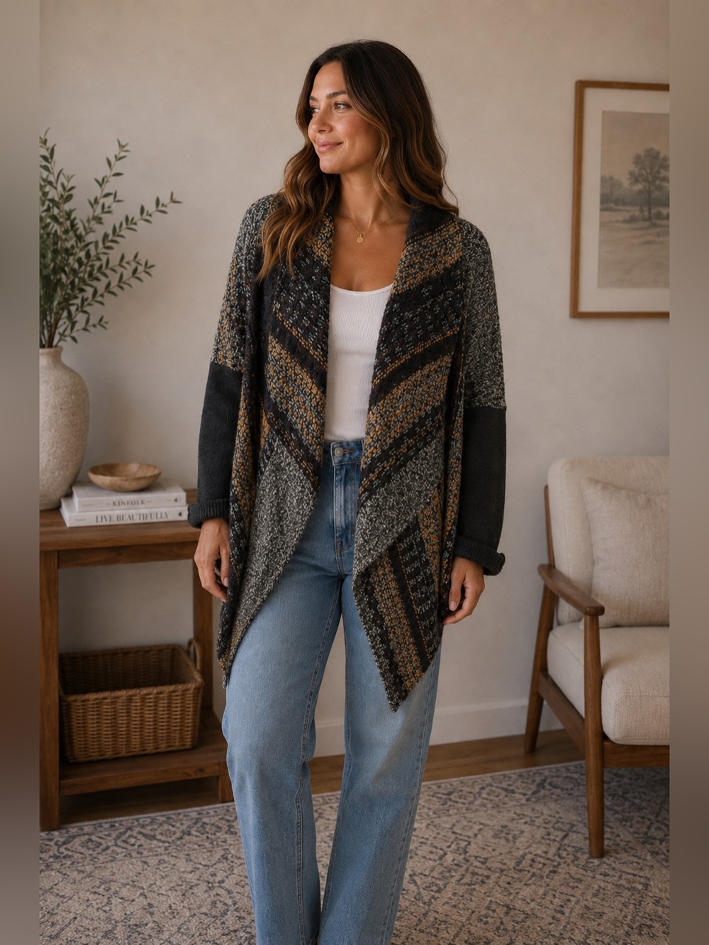 BKE Patchwork Knit Cardigan